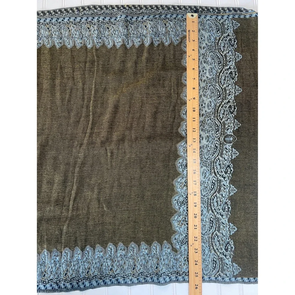 Pashmina Silk Blend Reversible Paisley Scarf Wrap Blue Olive Green Fringe